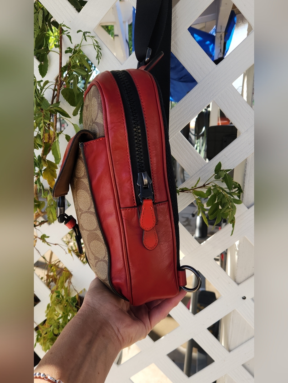 Coach Brown Signature Canvas and Red Leather Belt Bag for - Picture 6 of 10